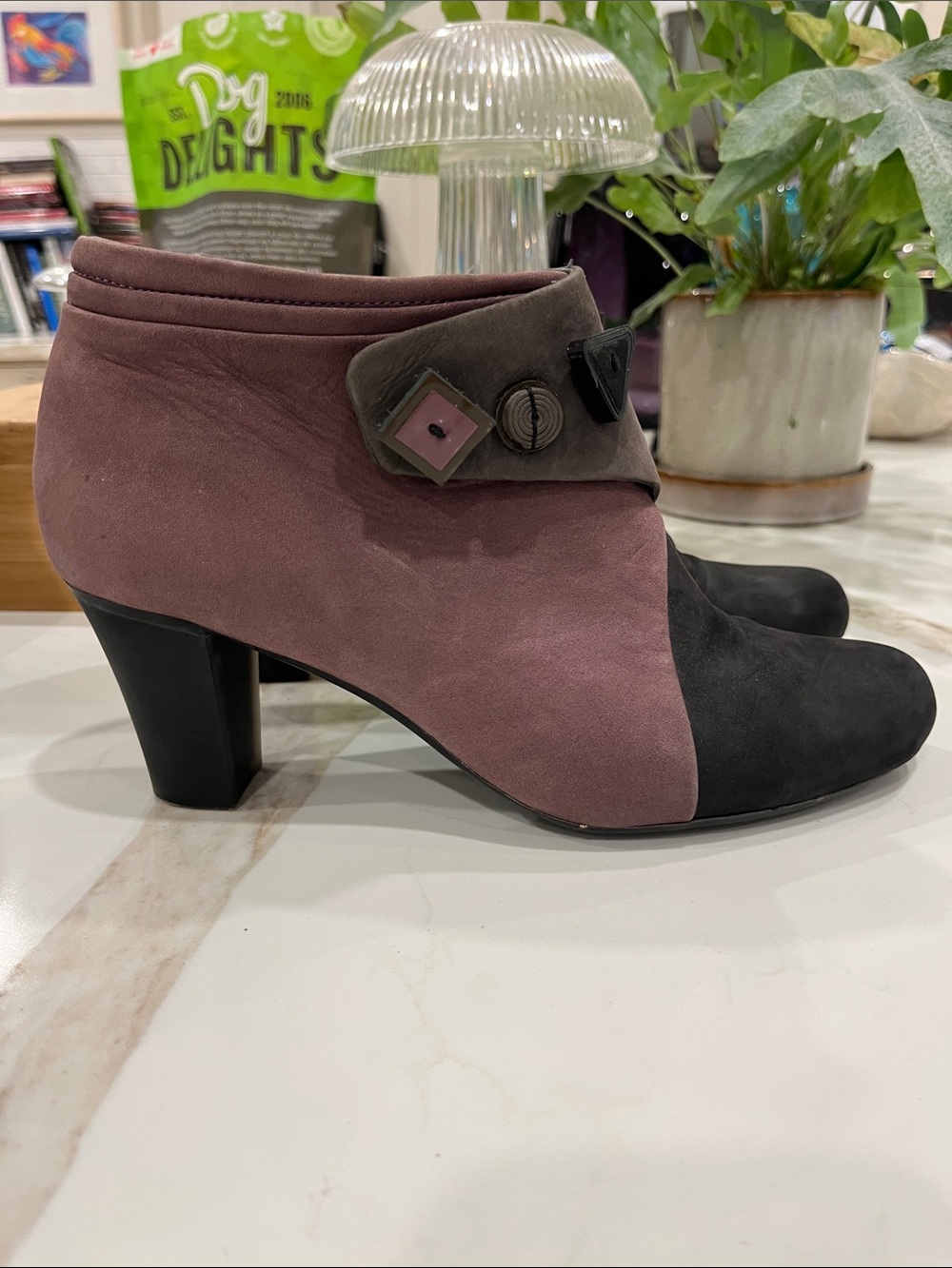 Camper Twins Colour Block Ankle Boots in Mauve, Black and Grey Suede
